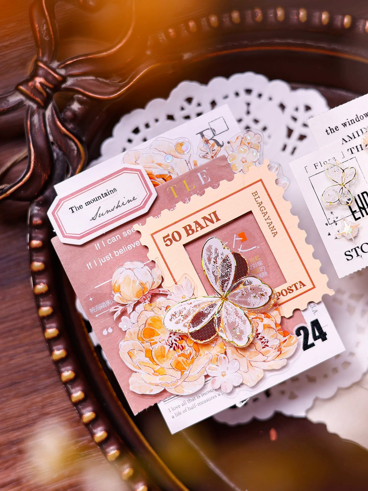 XiaoBaiJia Salt Series【Butterfly Feathers Chasing Light】Orginal Design Kiss-cut Washi/Pet Floral Tape Light Retro Landscaping Stickers