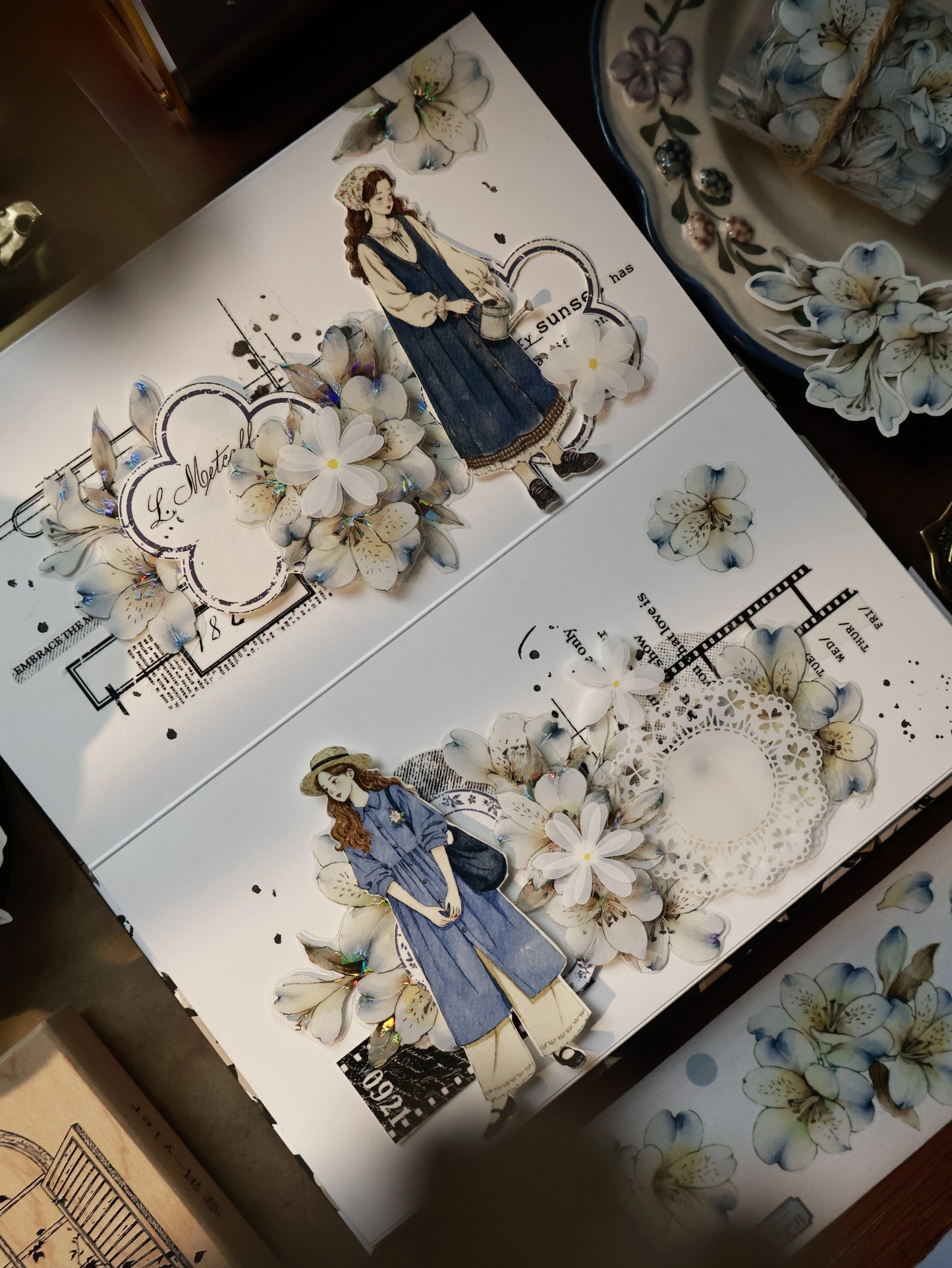 YiEr Vol15【Blue Island Sixth Beginning】Orginal Design Pre-cut Washi/Pet Floral Tape Light Retro Landscaping Stickers