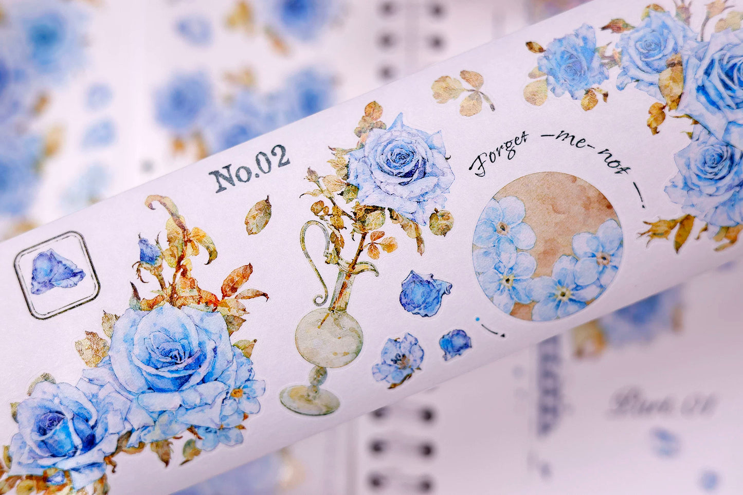 XiaoBaiJia Salt Series【Clear Dew】Pre-cut Orginal Design Floral Washi/Pet Tape Light Retro Stickers