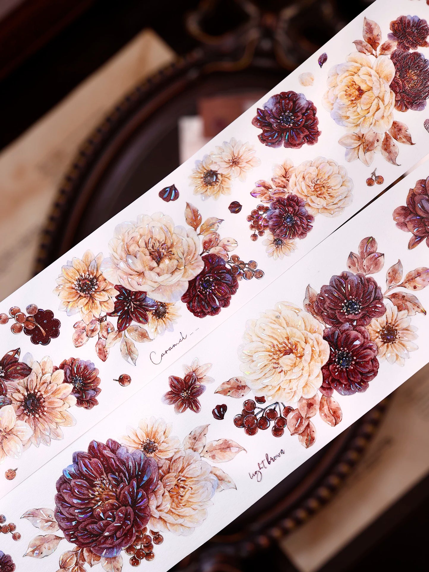 XiaoBaiJia【Peony Shadow Flower Description】Pre-cut Floral Orginal Design Washi Pet Tape Light Retro Stickers