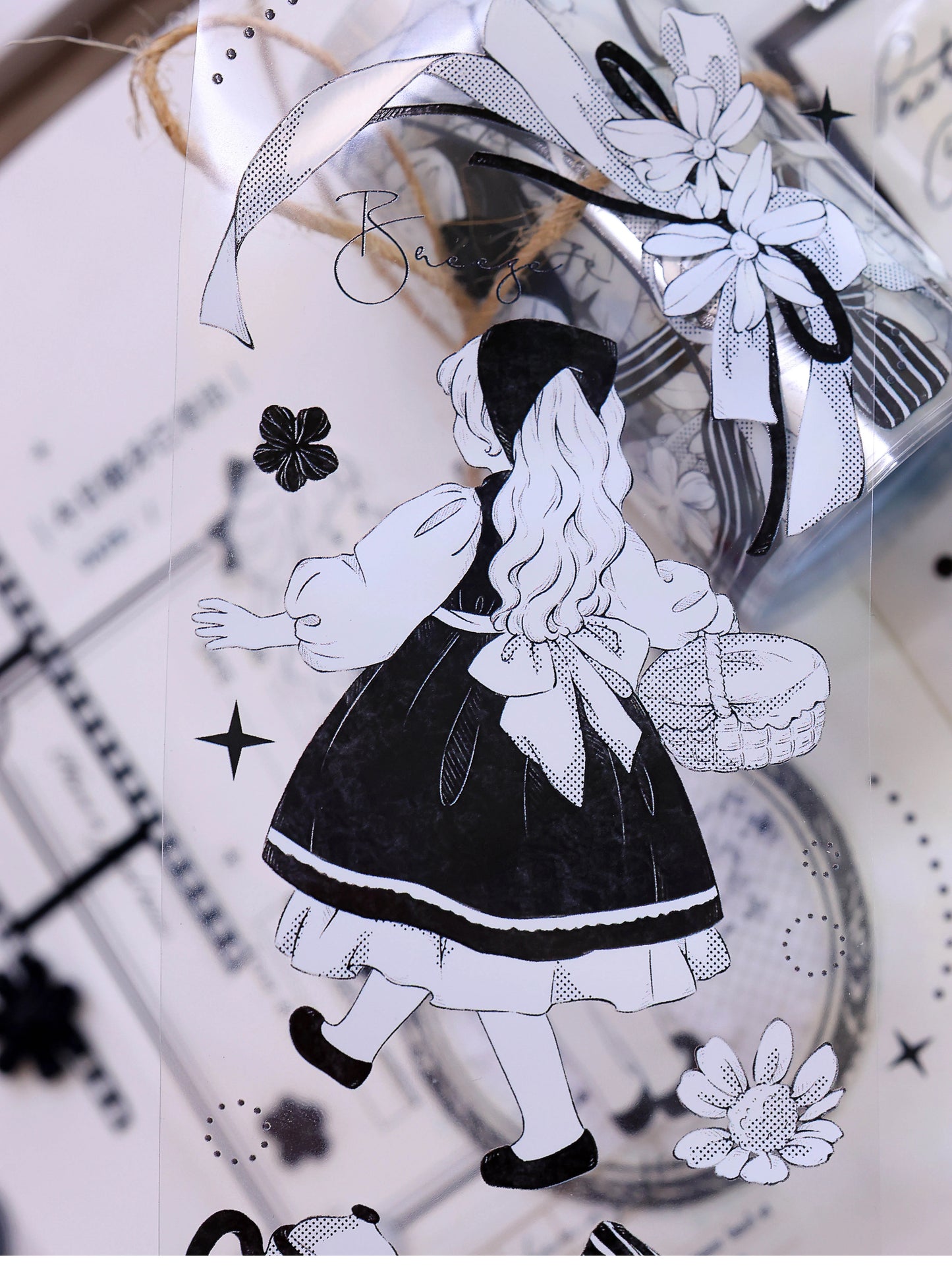 XiaoBaiJia【Small Countryside】Light Retro Black and White Characters Orginal Design Washi Pet Tape Stickers