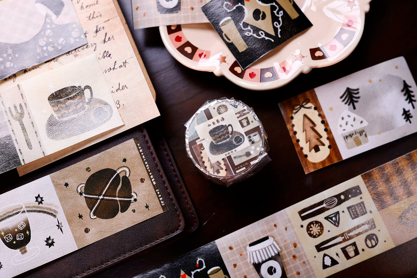 XiaoBaiJia Salt Series【Caffeine-Related Code Words】Pre-cut Orginal Design Vintage Coffee Washi/Pet Tape Light Retro Stickers