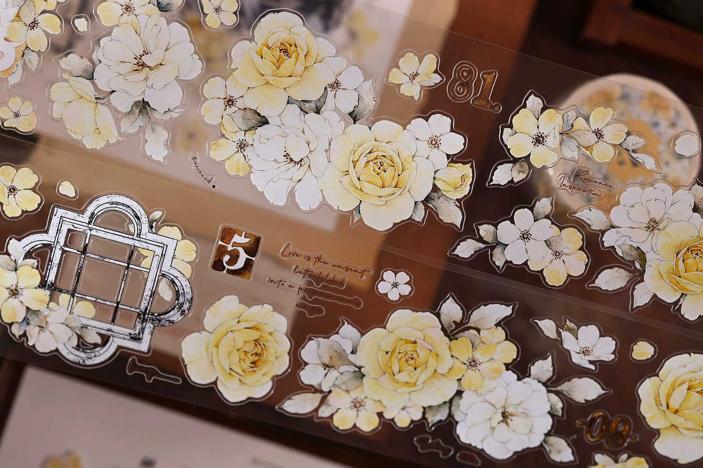 XiaoBaiJia【Yellow Rose】Light Retro Orginal Design Washi Pet Tape Landscape Stickers