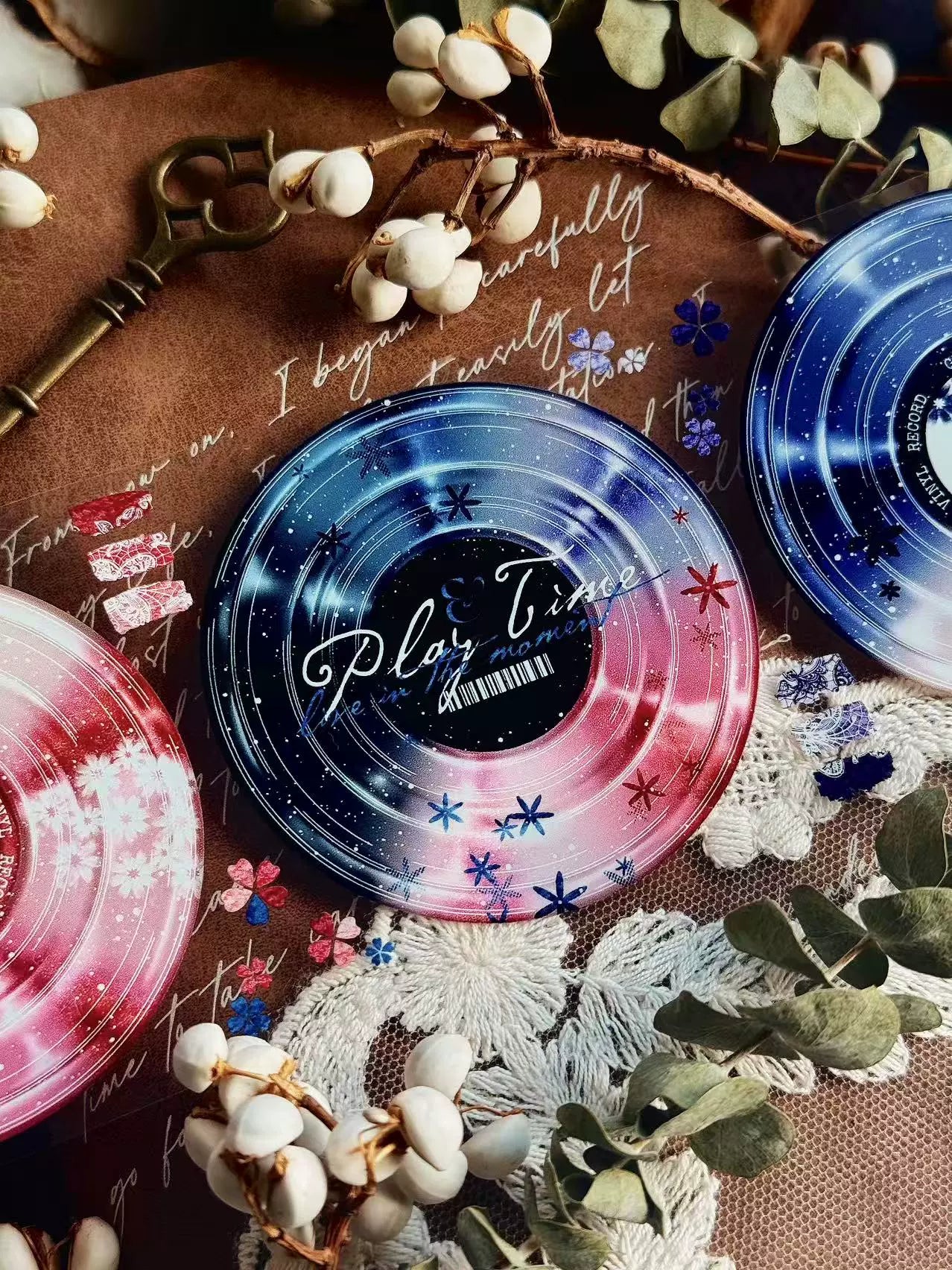 Linlanxi【Record 】 Original Retro Vintage Black Vinyl Record Background Washi/Pet Tape