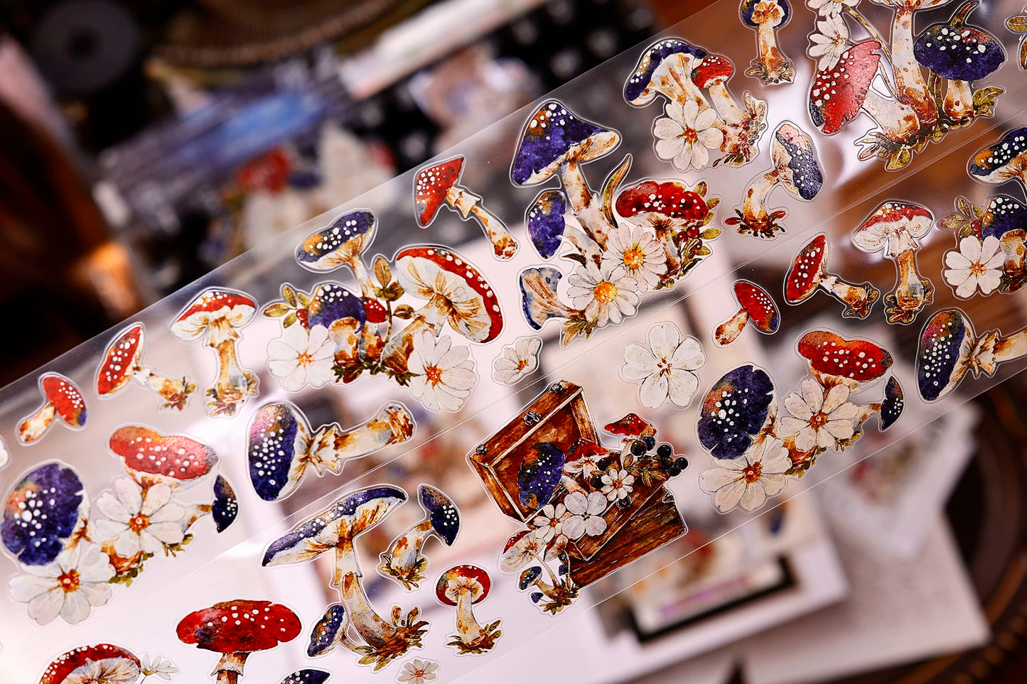 XiaoBaiJia【Mushroom Tales in the Woods】Orginal Design Kiss-cut Washi Pet Floral Tape Light Retro Landscaping Stickers