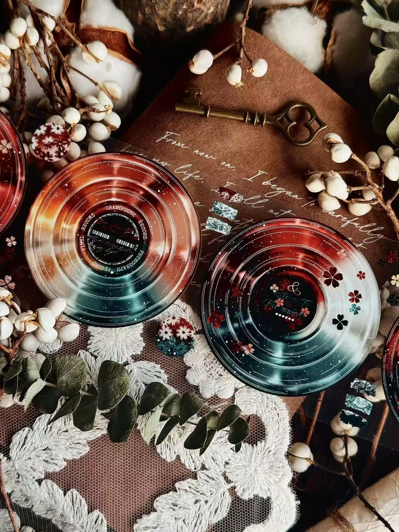 Linlanxi【Record 】 Original Retro Vintage Black Vinyl Record Background Washi/Pet Tape