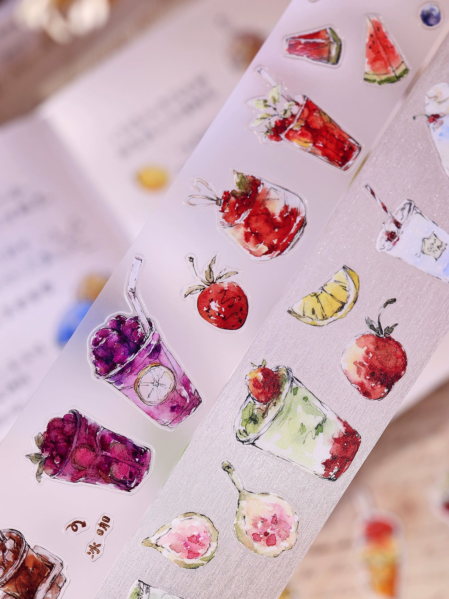 XiaoBaiJia Minimalist Style【Cool Summer】Drink Milk Tea,Pre-cut Light Retro Orginal Design Washi Pet Tape Landscape Stickers