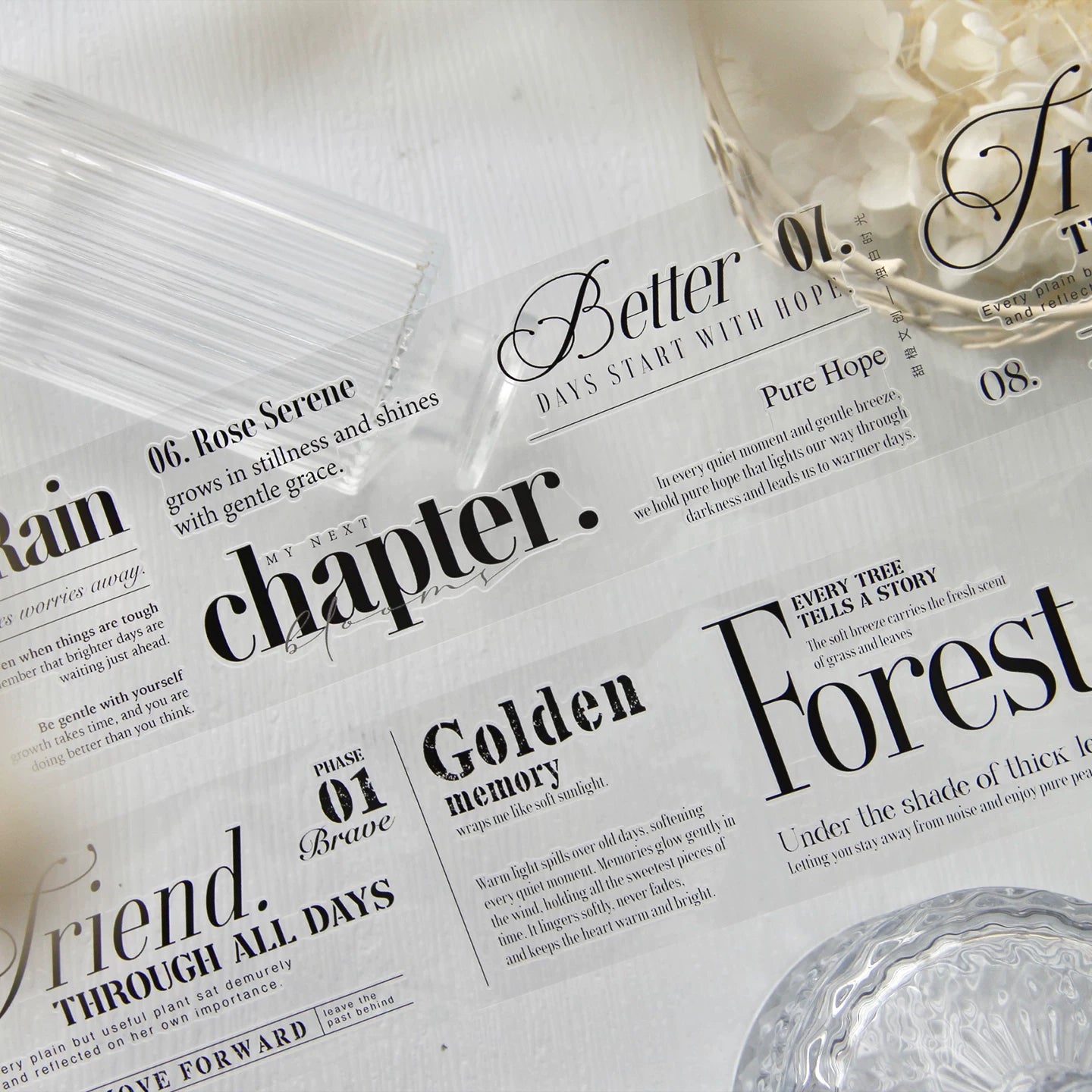 TianCheng-Vol8【Time for Solitude】English Text Washi/PET Tape,for Scrapbook Supplies,Scrapbook Tape Stickers,Junk Journal Supplies