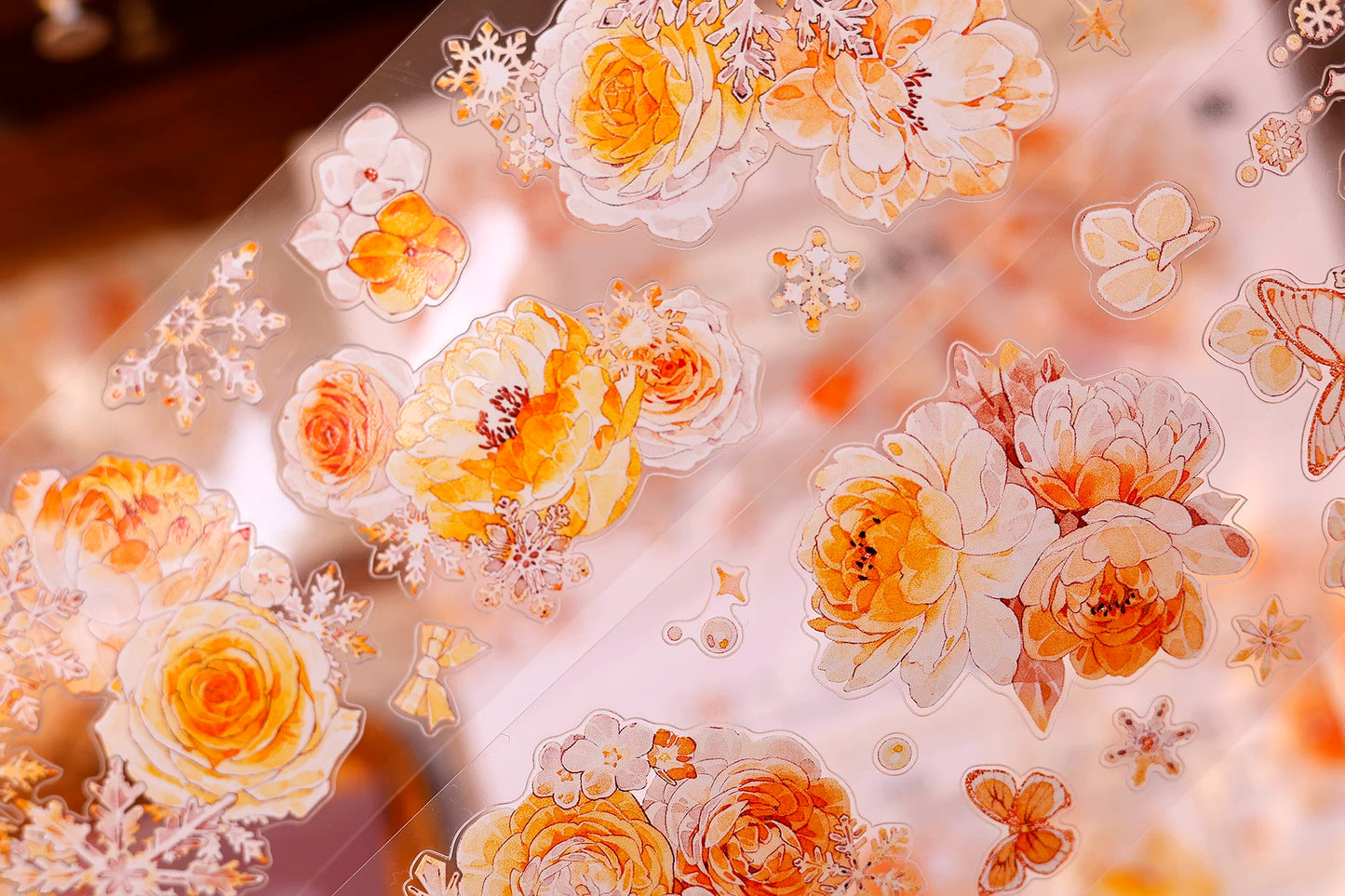 XiaoBaiJia Salt Series【Orange Light Orange Blossom】Orginal Design Kiss-cut Washi/Pet Floral Tape Light Retro Landscaping Stickers