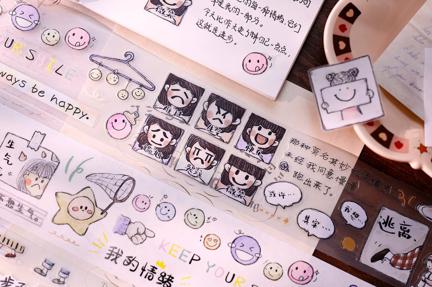 XiaoBaiJia Salt Series【Small Emotions】Pre-cut Orginal Design Vintage Text Washi/Pet Tape Light Retro Stickers