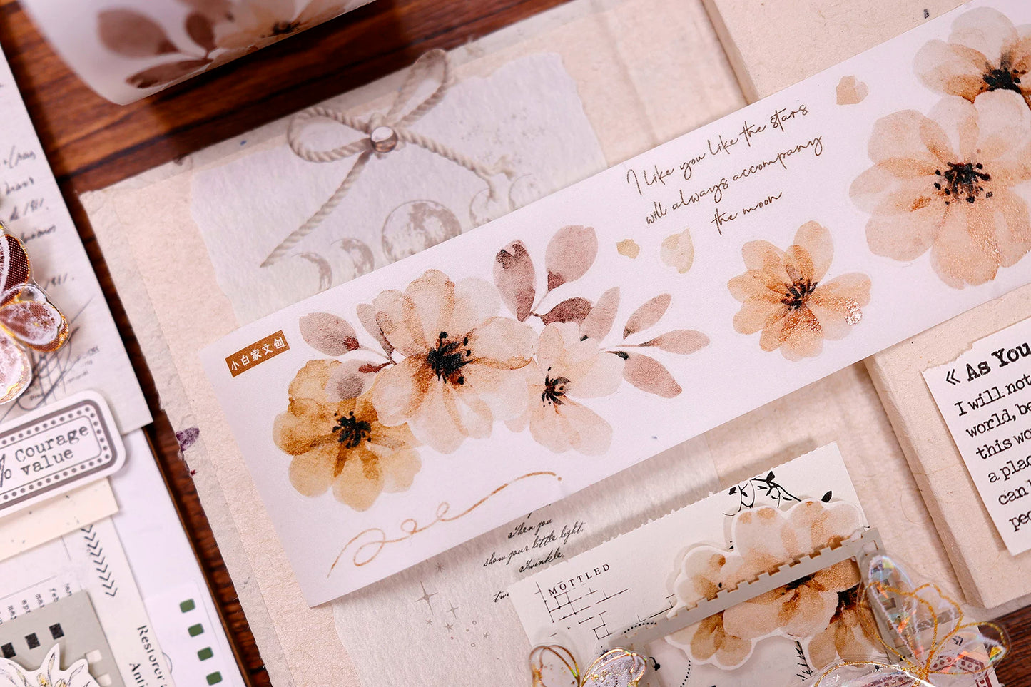 XiaoBaiJia Salt Series【Warm Yellow Fragrant Branches】Pre-cut Orginal Design Washi/Pet Tape Light Retro Stickers