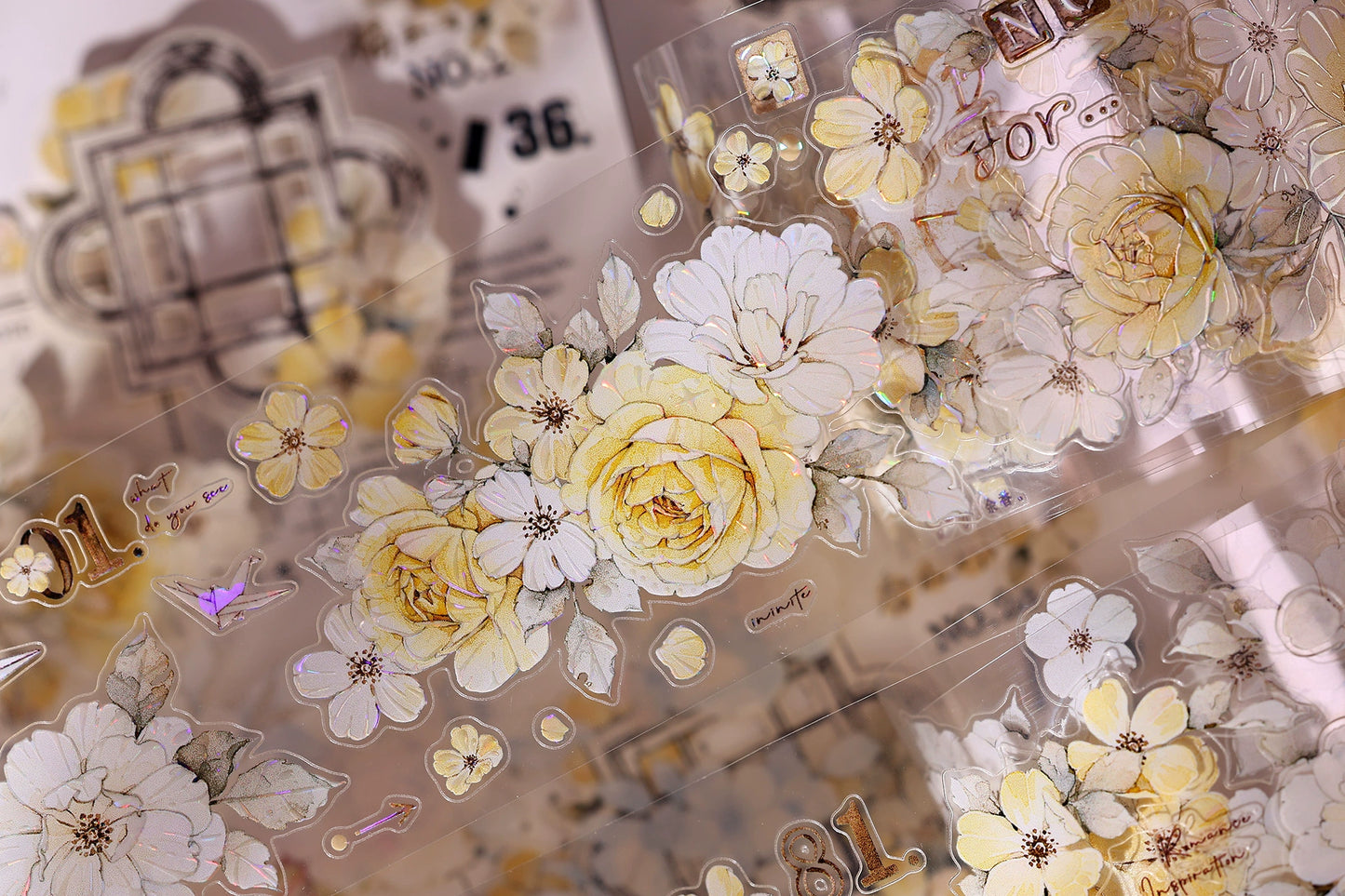 XiaoBaiJia【Yellow Rose】Light Retro Orginal Design Washi Pet Tape Landscape Stickers