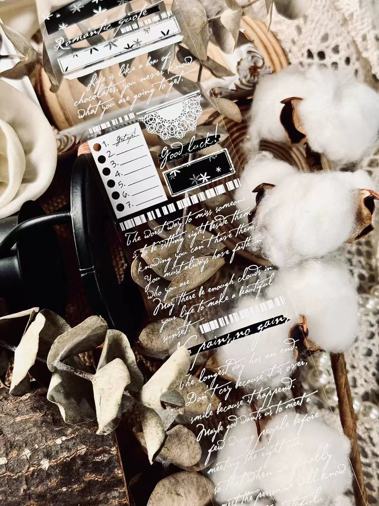 Linlanxi【 Romantic Quotes】Original Design Text Washi/Pet Tape Sticker, 5-meter-long Loop Roll