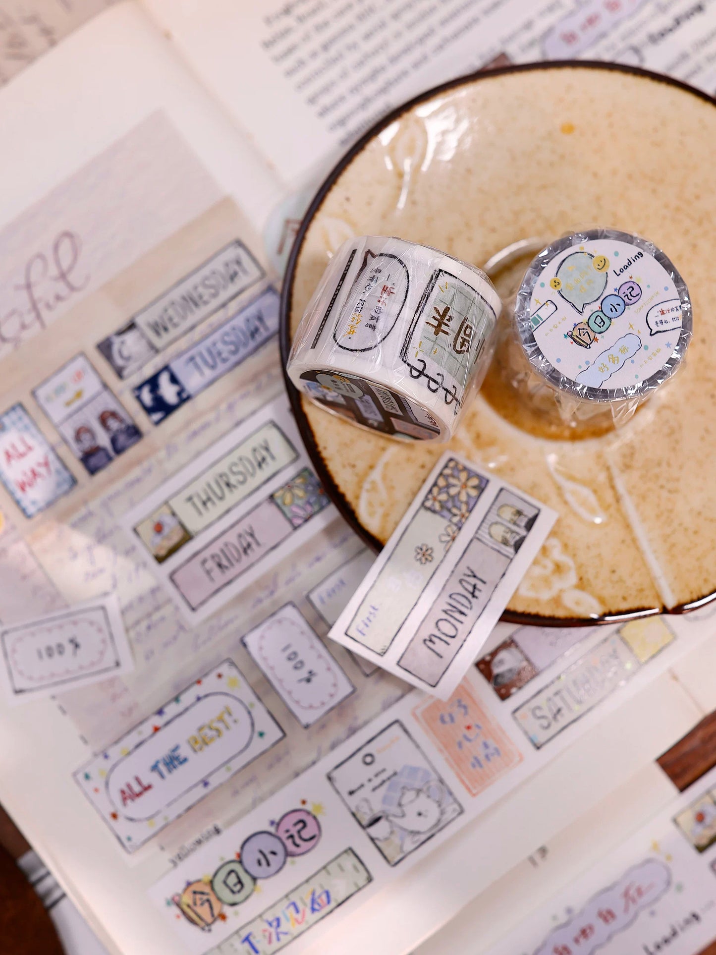 XiaoBaiJia Salt Series【Many Signs】Pre-cut Orginal Design Handwritten Chinese and English Word Borders Washi/Pet Tape Light Retro Stickers