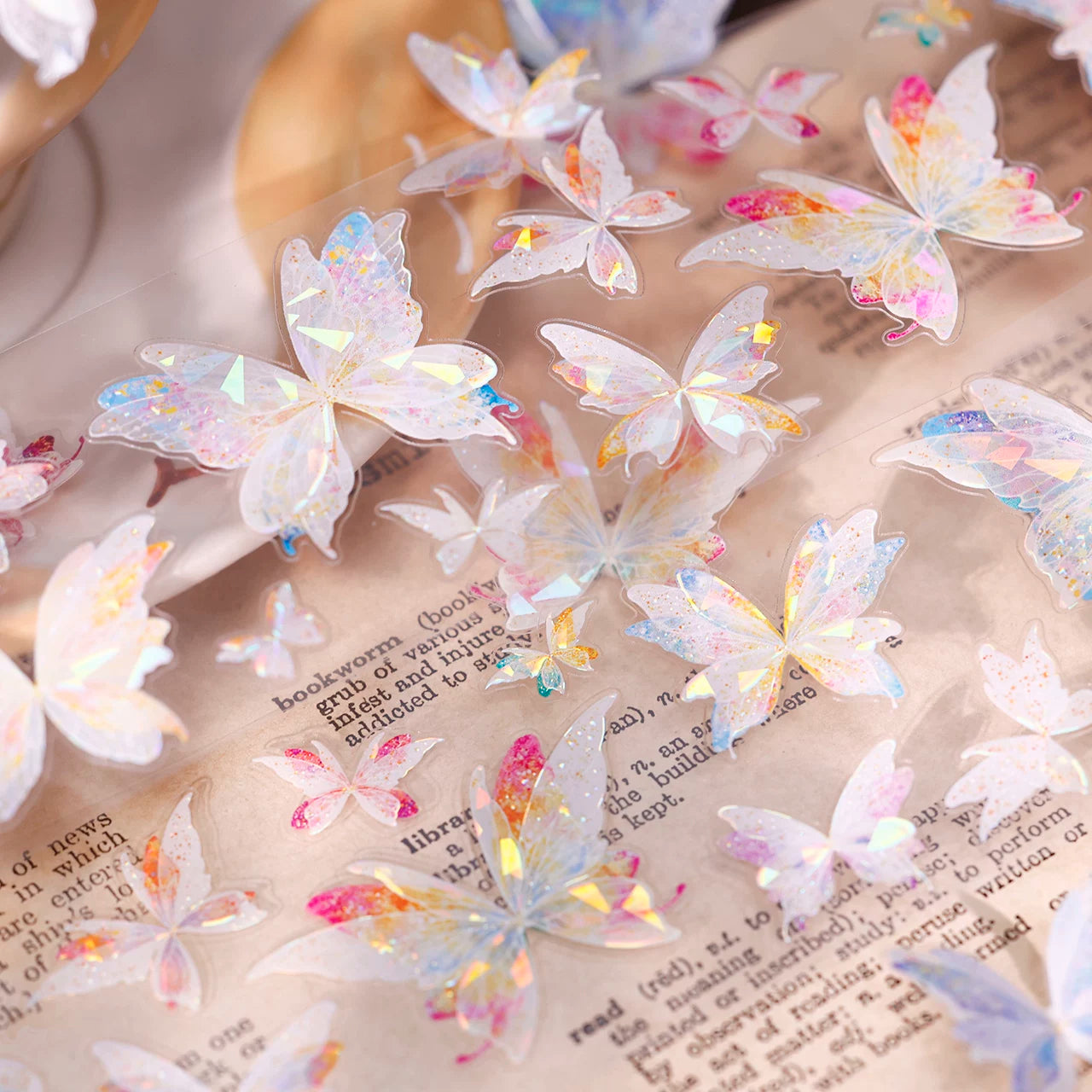 XiaoBaiJia【Liuli Butterfly Dance】Pre-cut Orginal Design Washi Pet Tape Light Retro Stickers