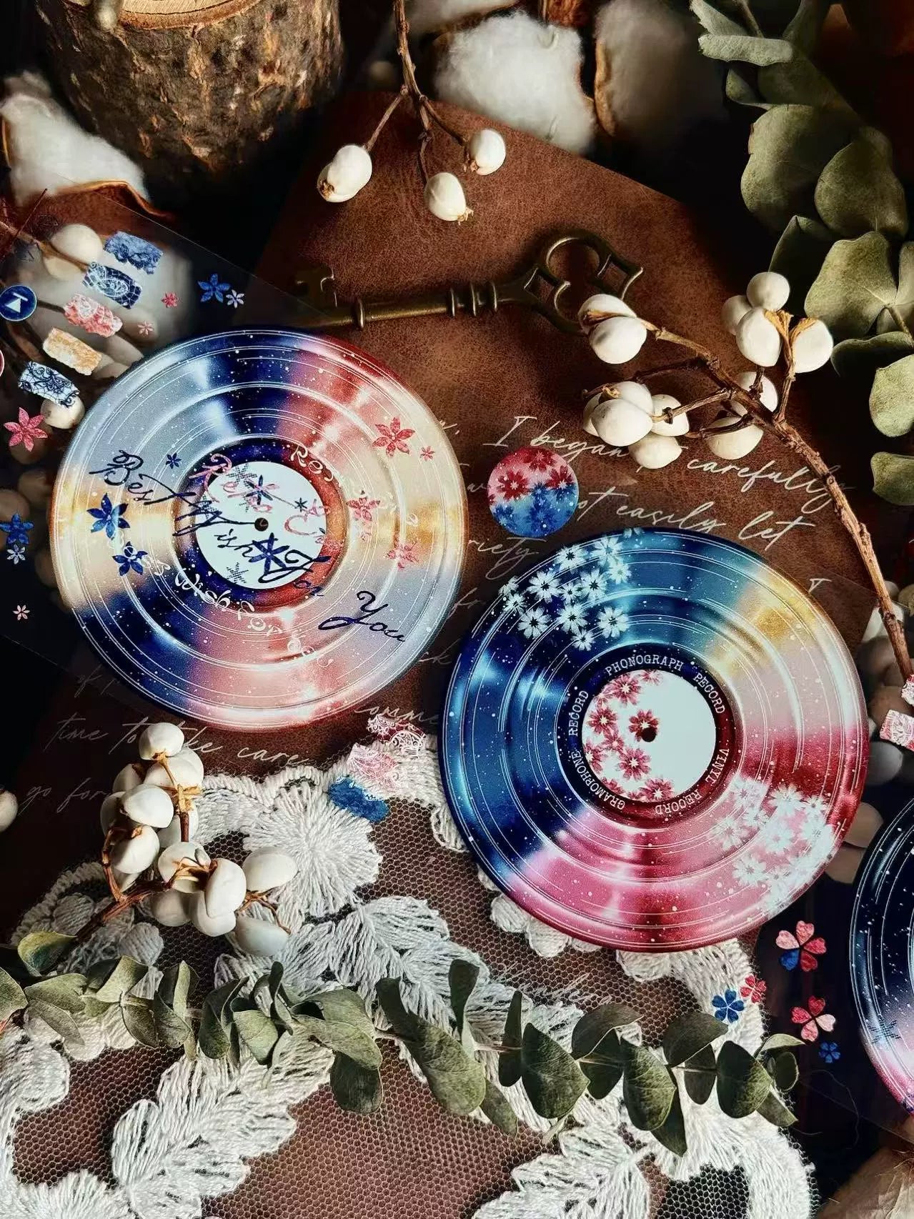 Linlanxi【Record 】 Original Retro Vintage Black Vinyl Record Background Washi/Pet Tape