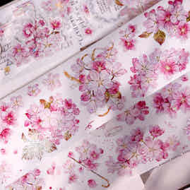 XiaoBaiJia【Pink Cherry Blossoms】Orginal Design Floral Washi Pet Tape Light Retro Landscaping Stickers