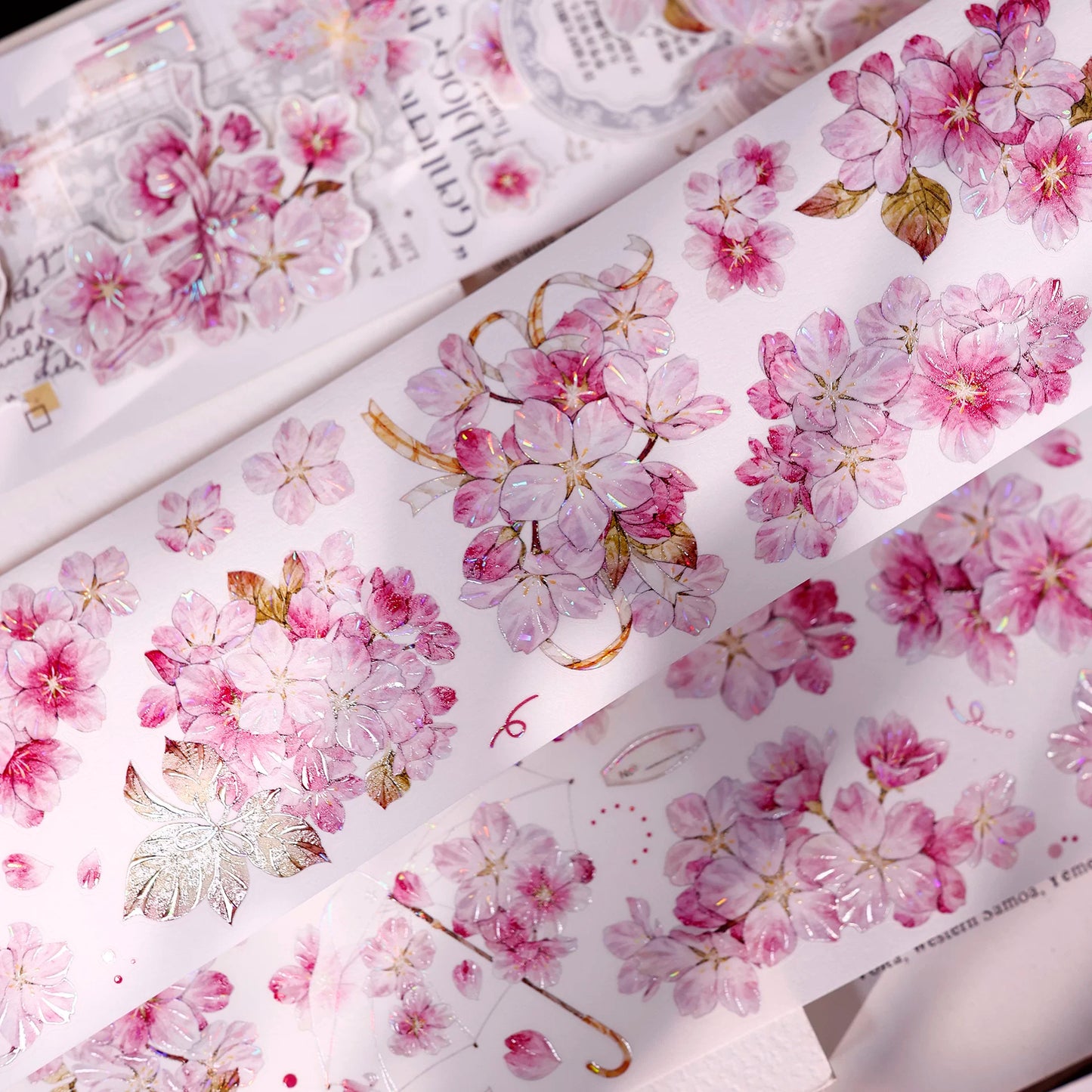 XiaoBaiJia【Pink Cherry Blossoms】Orginal Design Floral Washi Pet Tape Light Retro Landscaping Stickers