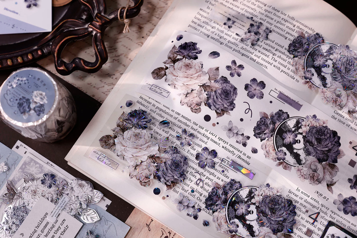 XiaoBaiJia【Cloud Ink Flower Cluster】Pre-cut Floral Orginal Design Washi Pet Tape Light Retro Stickers
