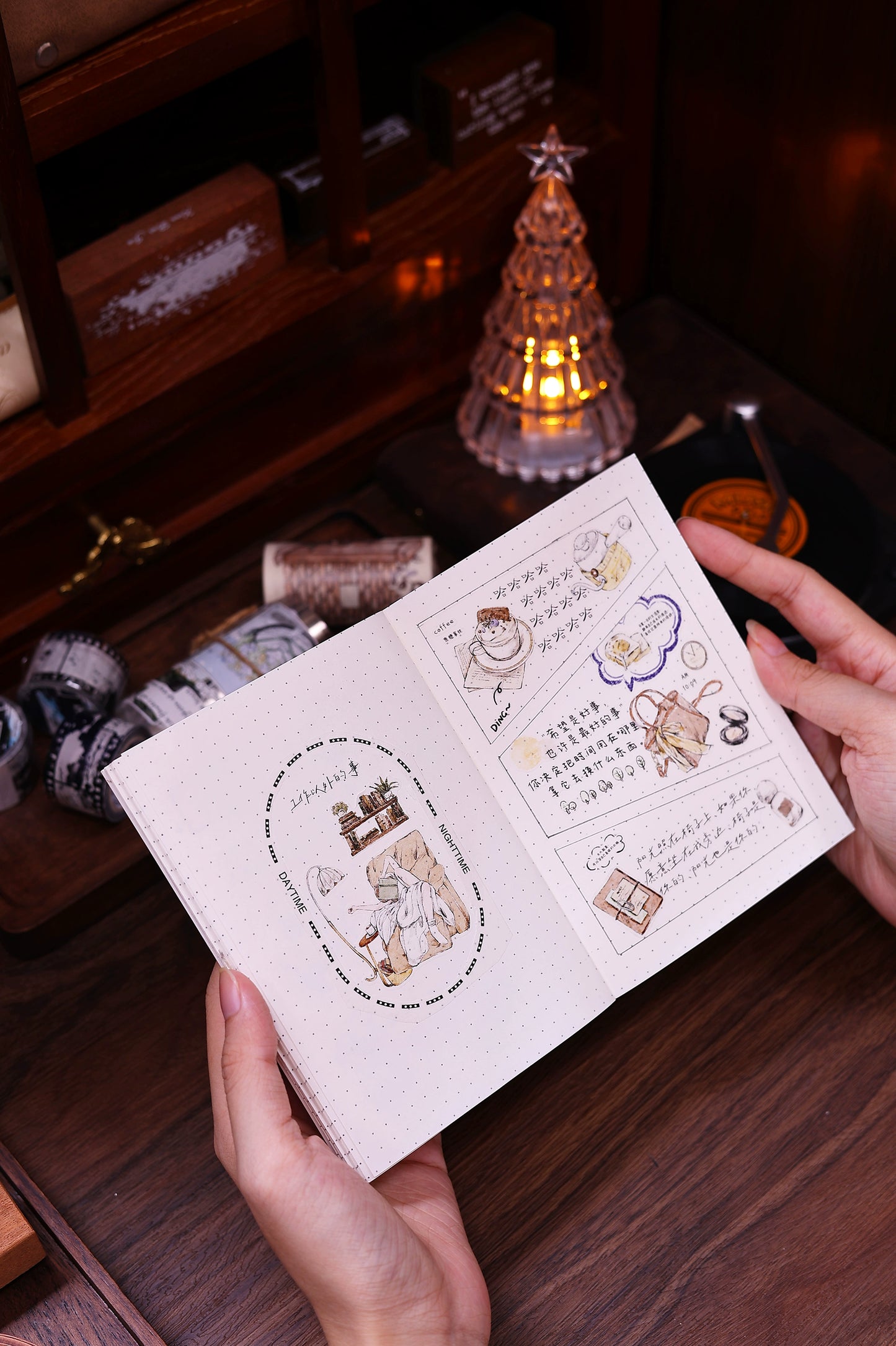 XiaoBaiJia Minimalist Style【A Person's Daily Routine】Pre-cut Light Retro Orginal Design Washi Pet Tape Landscaping Stickers