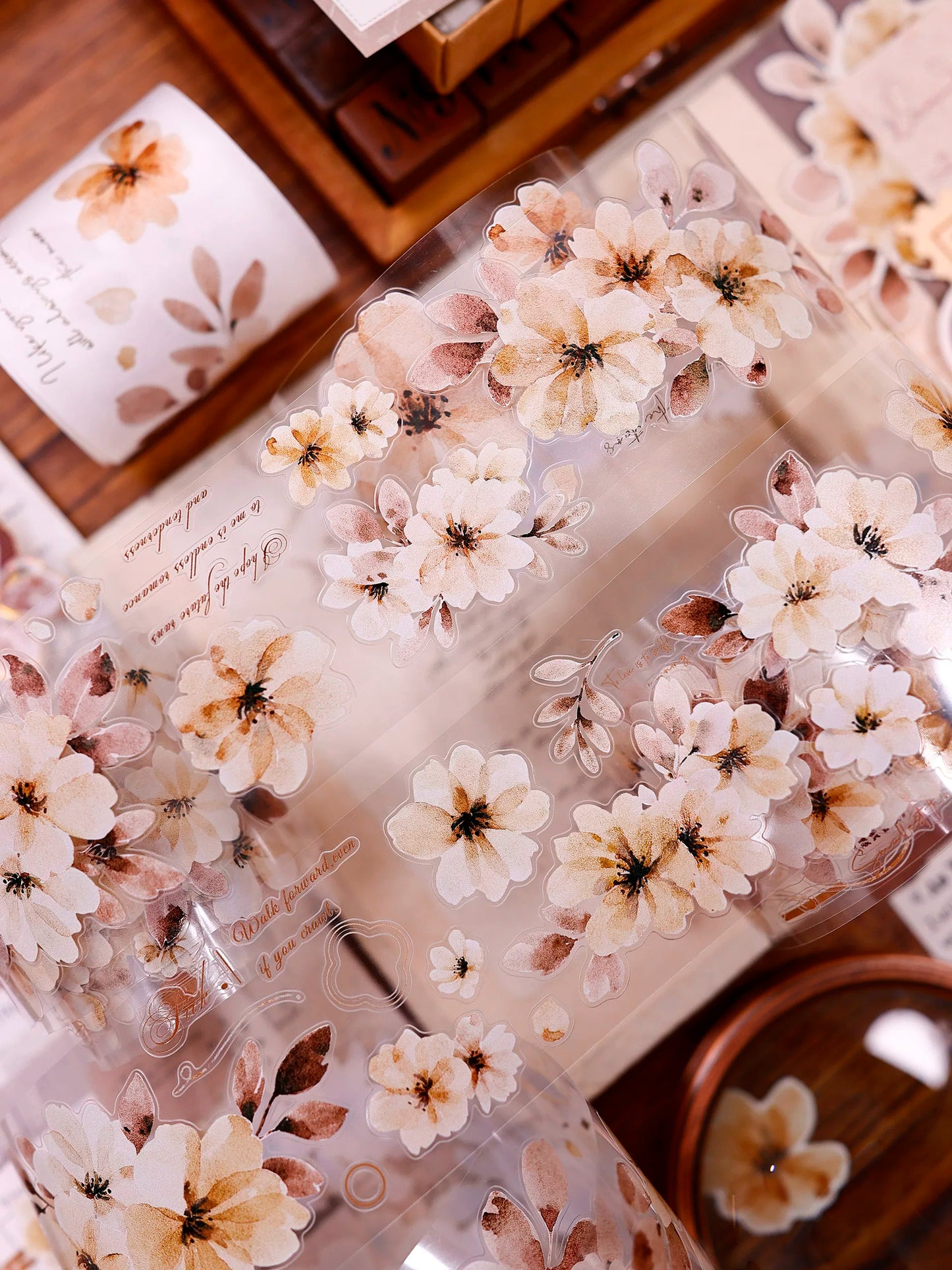 XiaoBaiJia Salt Series【Warm Yellow Fragrant Branches】Pre-cut Orginal Design Washi/Pet Tape Light Retro Stickers