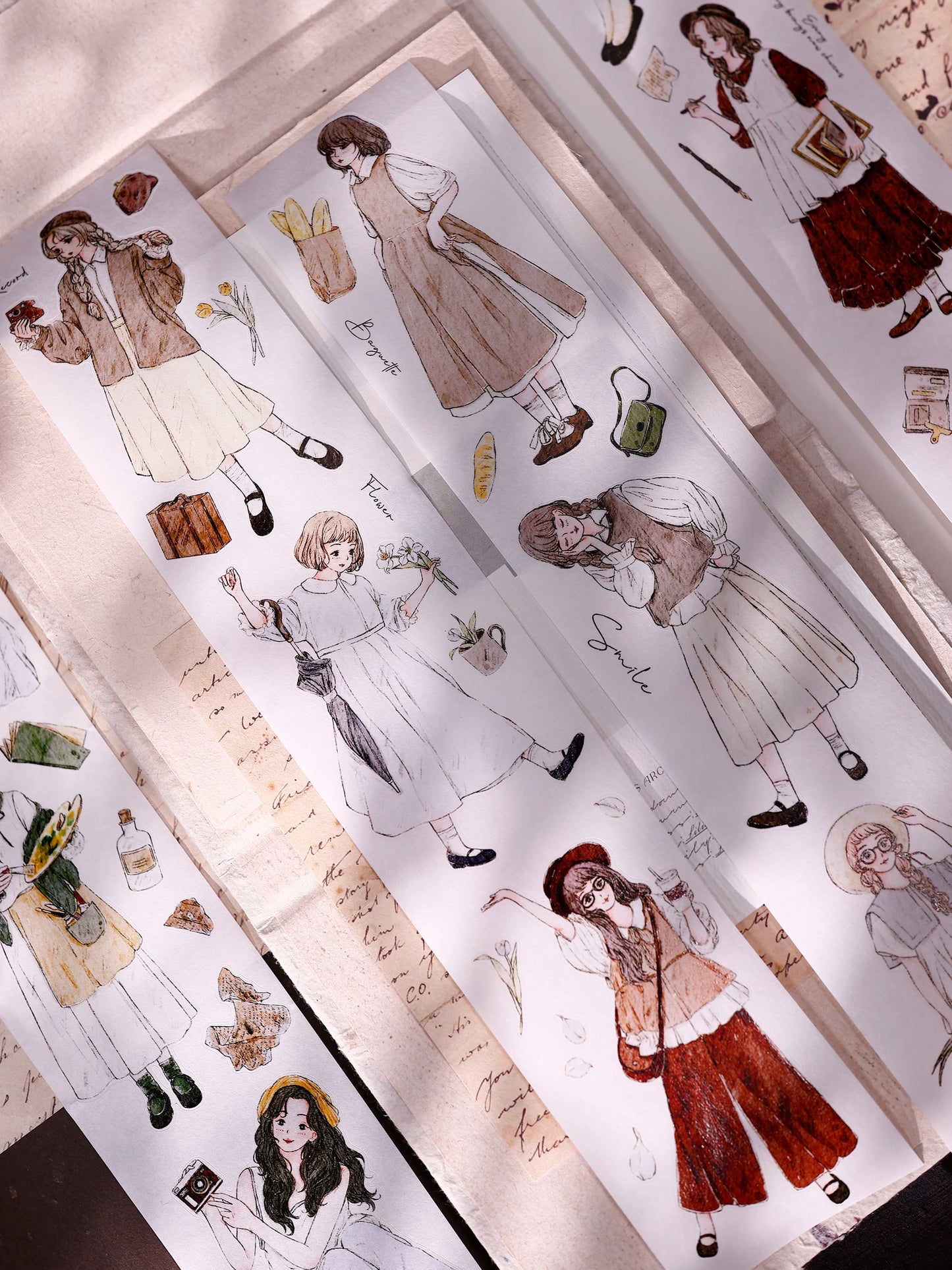 XiaoBaiJia Salt Series【Poetic Girl】Pre-cut Orginal Design Washi Pet Tape Light Retro Stickers