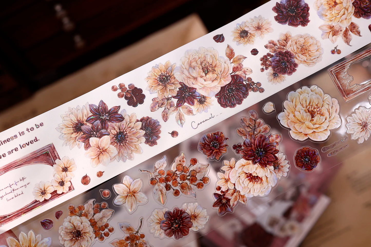 XiaoBaiJia【Peony Shadow Flower Description】Pre-cut Floral Orginal Design Washi Pet Tape Light Retro Stickers