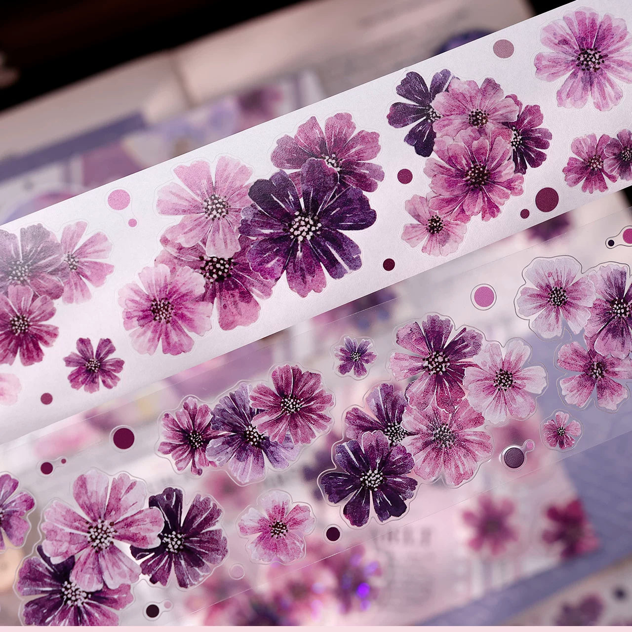 XiaoBaiJia【Smoke Light Condensation Purple】Orginal Design Washi Pet Floral Tape Light Retro Landscaping Stickers