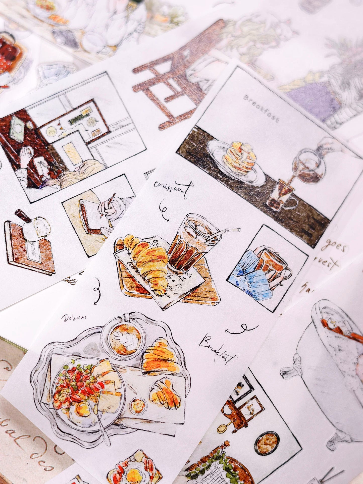XiaoBaiJia Salt Series【Life Scroll】Pre-cut Orginal Design Washi/Pet Tape Light Retro Stickers