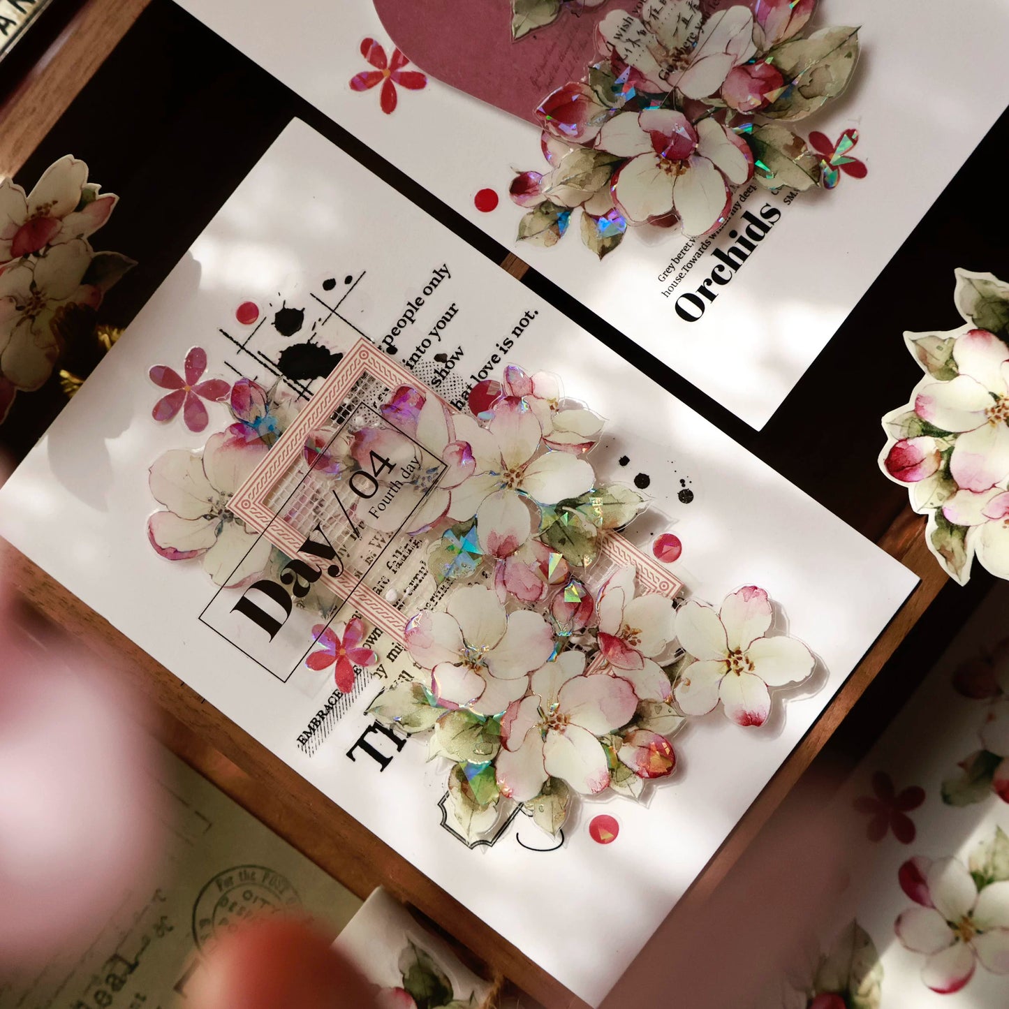 YiEr Vol15【Crabapple Blossom】Orginal Design Pre-cut Washi/Pet Floral Tape Light Retro Landscaping Stickers