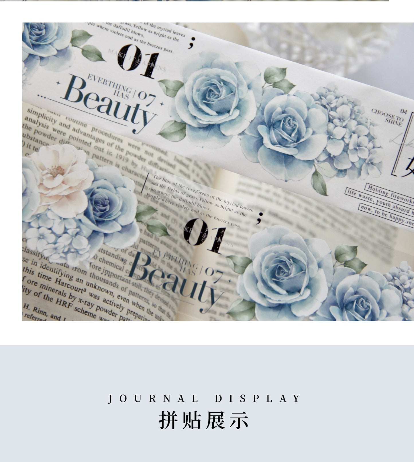 TianCheng-Vol3【Old Dream in the Garden】Floral  and Text Washi/PET Tape,for Scrapbook Supplies,Scrapbook Tape Stickers,Junk Journal Supplies