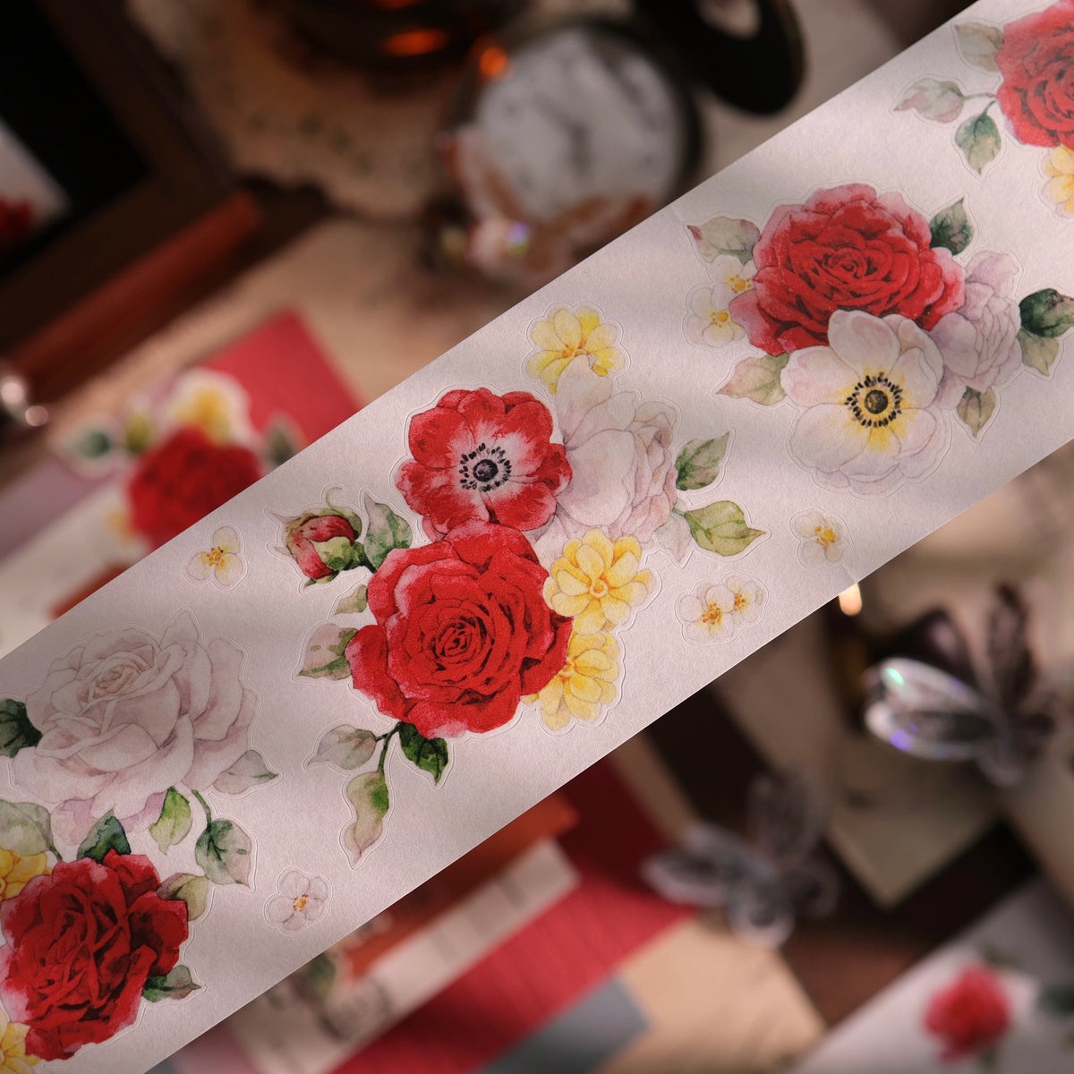 YiEr Vol18【Zhu Bai Qing Fang】Pre-cut Orginal Design Red Rose Washi Tape and PET Stickers