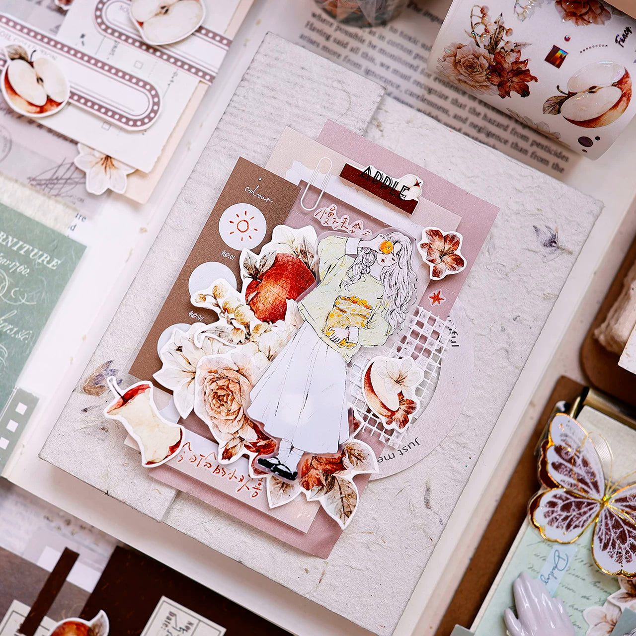 XiaoBaiJia【Sweet Dream Blossoms】Orginal Design Kiss-cut Washi/Pet Floral Tape Light Retro Landscaping Stickers