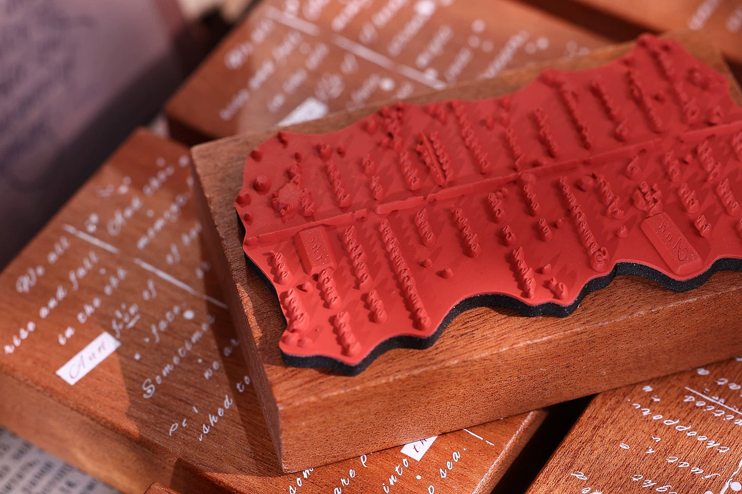 XiaoBaiJia【Basic Text Backgroud Stamp】Imported Shabili Red Rubber and Maple Wood Stamp