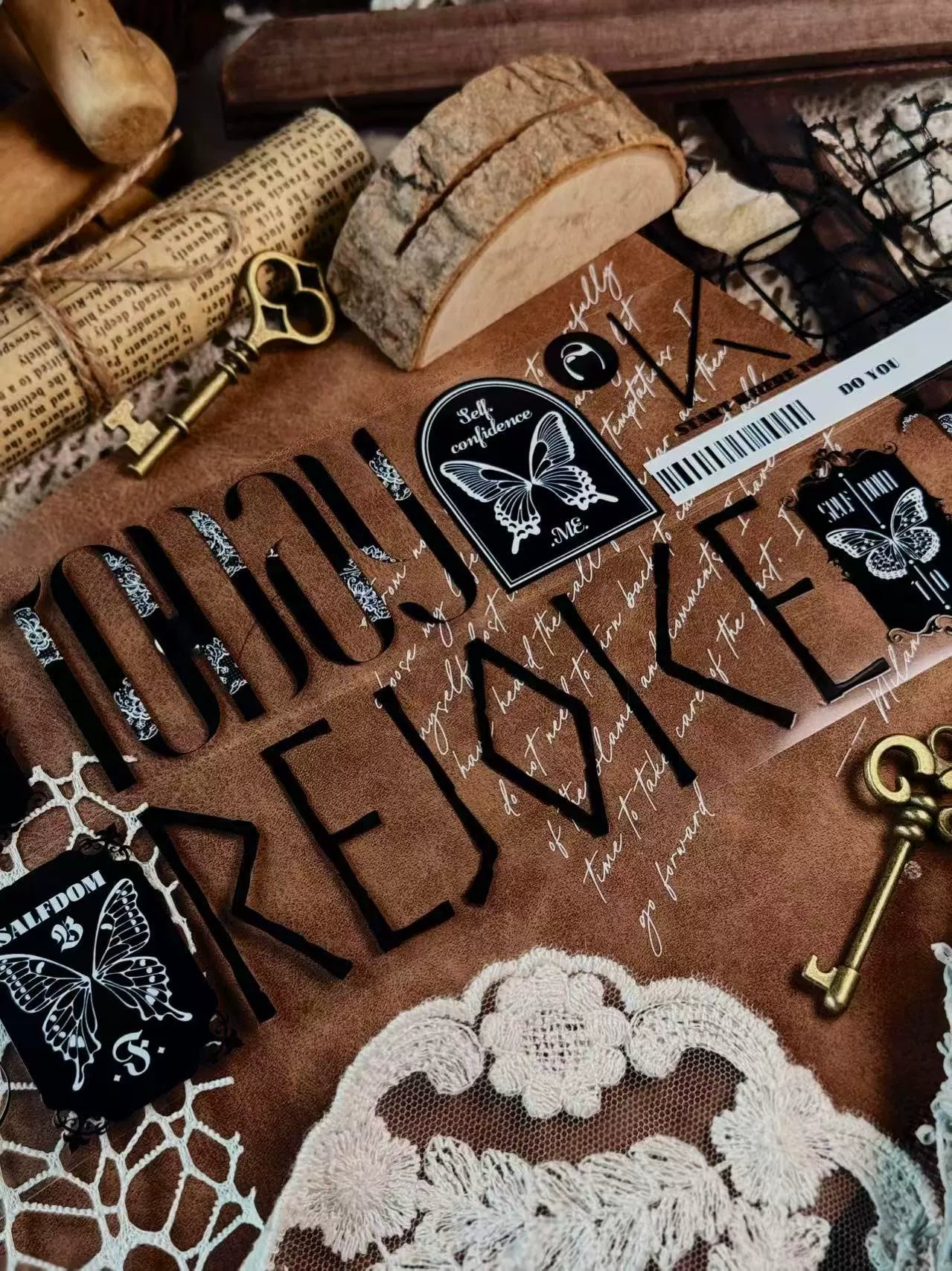 Linlanxi 【Residual Charm and Flowing Light】Original Pre-cut Washi/Pet Tape,New Fashion Retro Wider English Text