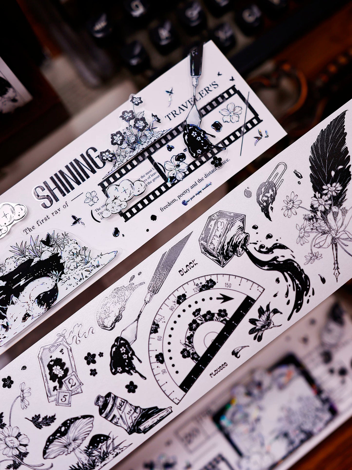 XiaoBaiJia Salt Series【Black and White Art World】Pre-cut Orginal Design Washi/Pet Tape Light Retro Stickers