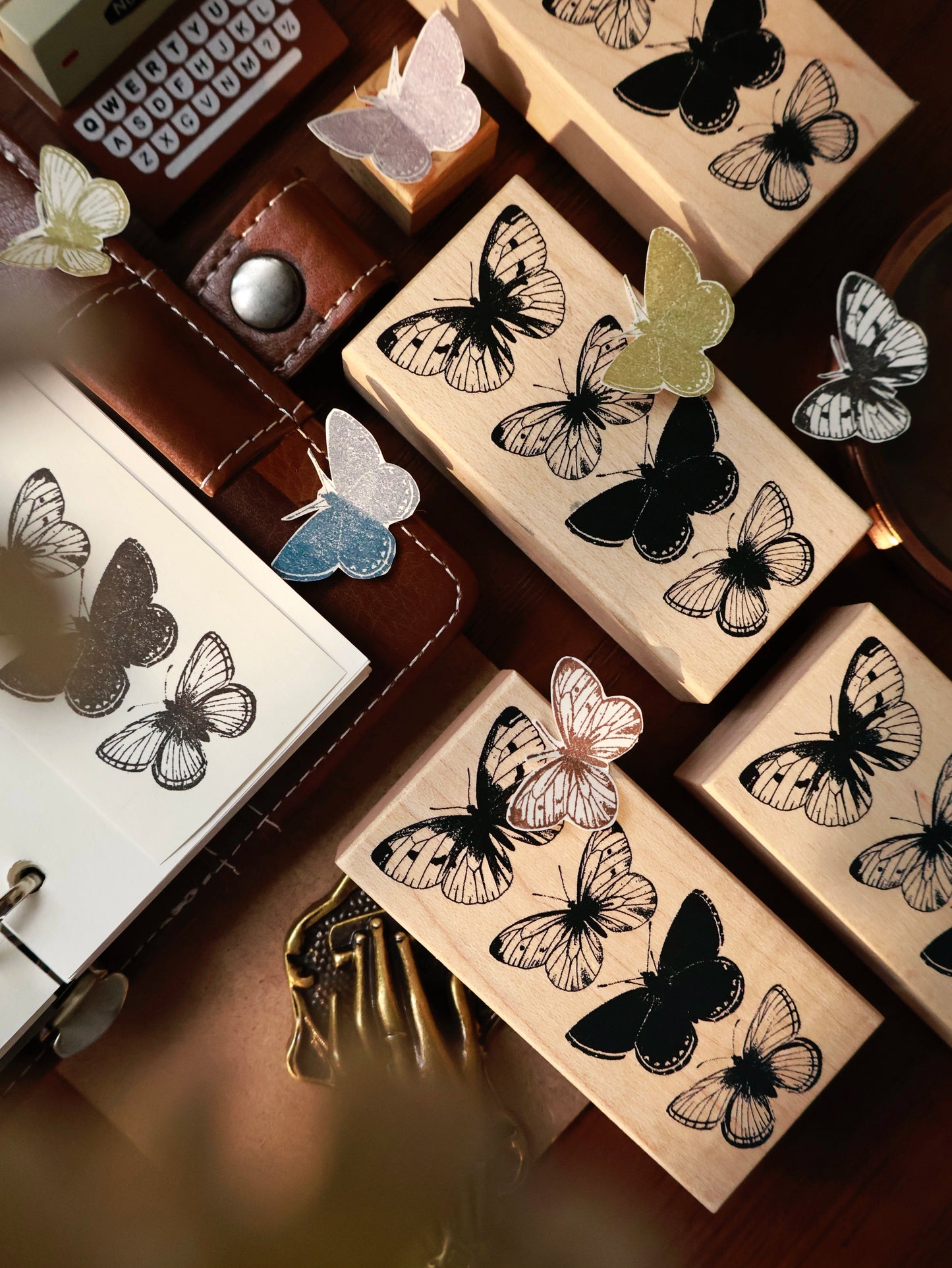 YiEr Vol15【Ink Colored Butterfly】Imported Maple Red Rubber and Maple Wood Stamp