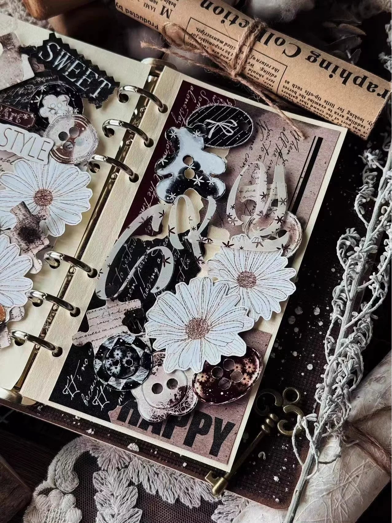 Linlanxi 【Residual Charm and Flowing Light】Original Pre-cut Washi/Pet Tape,New Fashion Retro Wider English Text