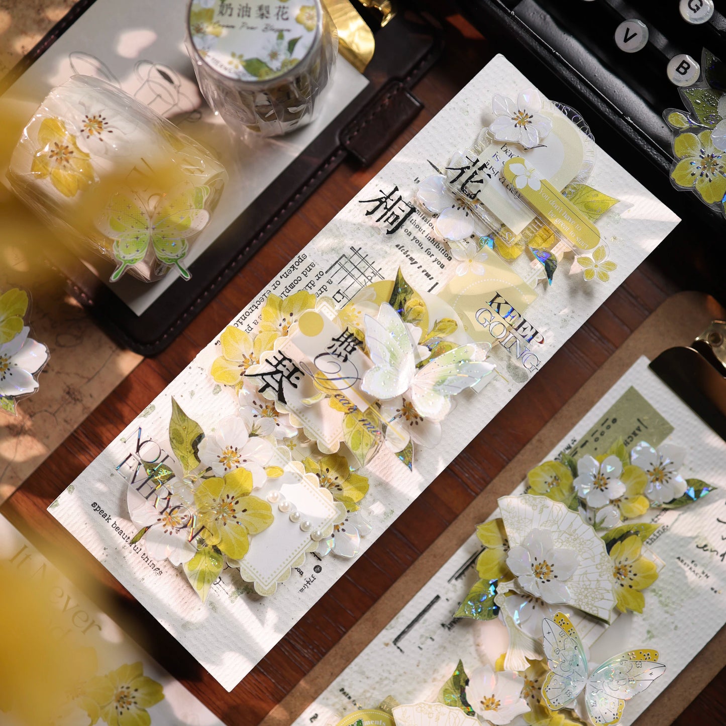 YiEr Vol17【Cream Pear Blossom】Kiss-cut Floral Washi Tape and PET Stickers