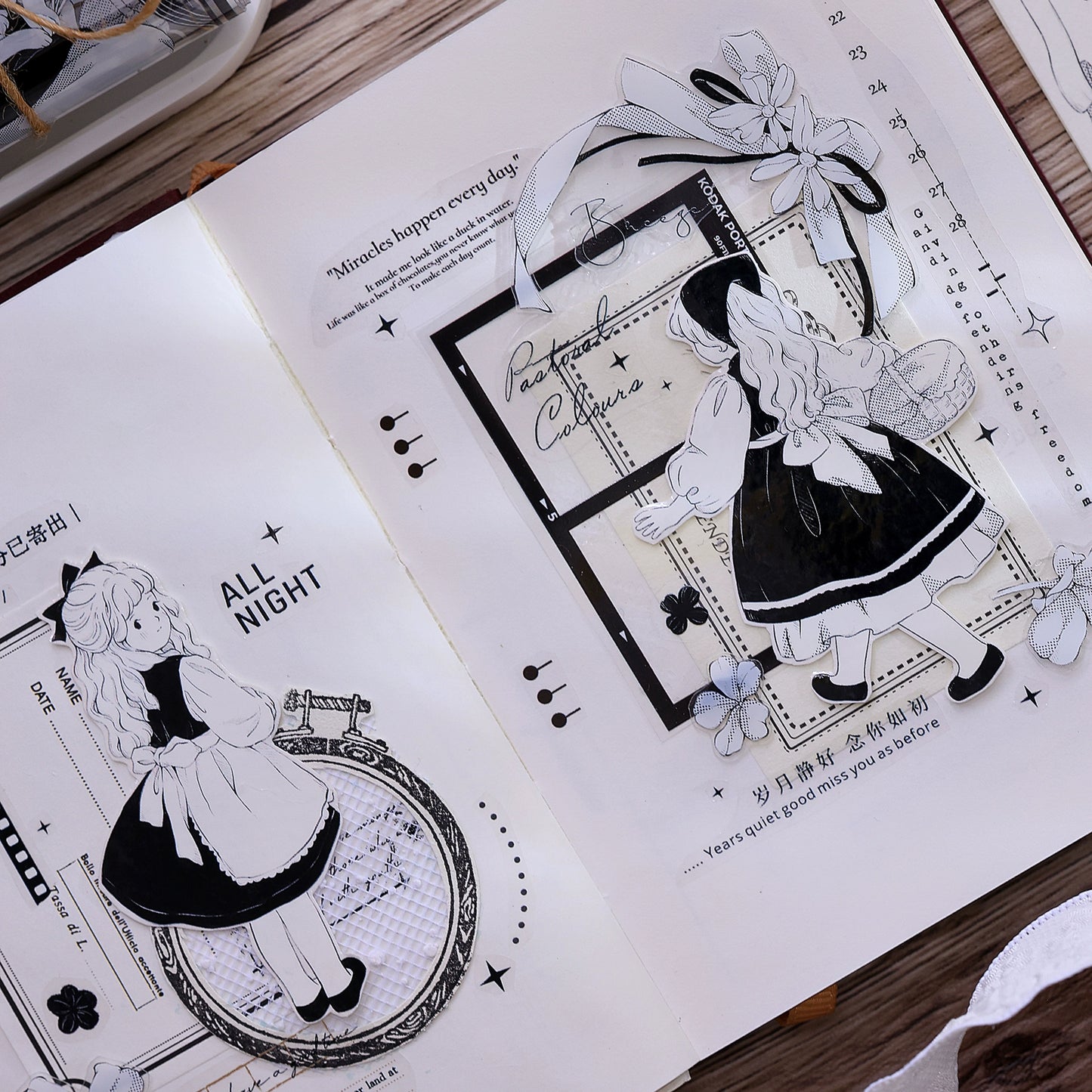 XiaoBaiJia【Small Countryside】Light Retro Black and White Characters Orginal Design Washi Pet Tape Stickers