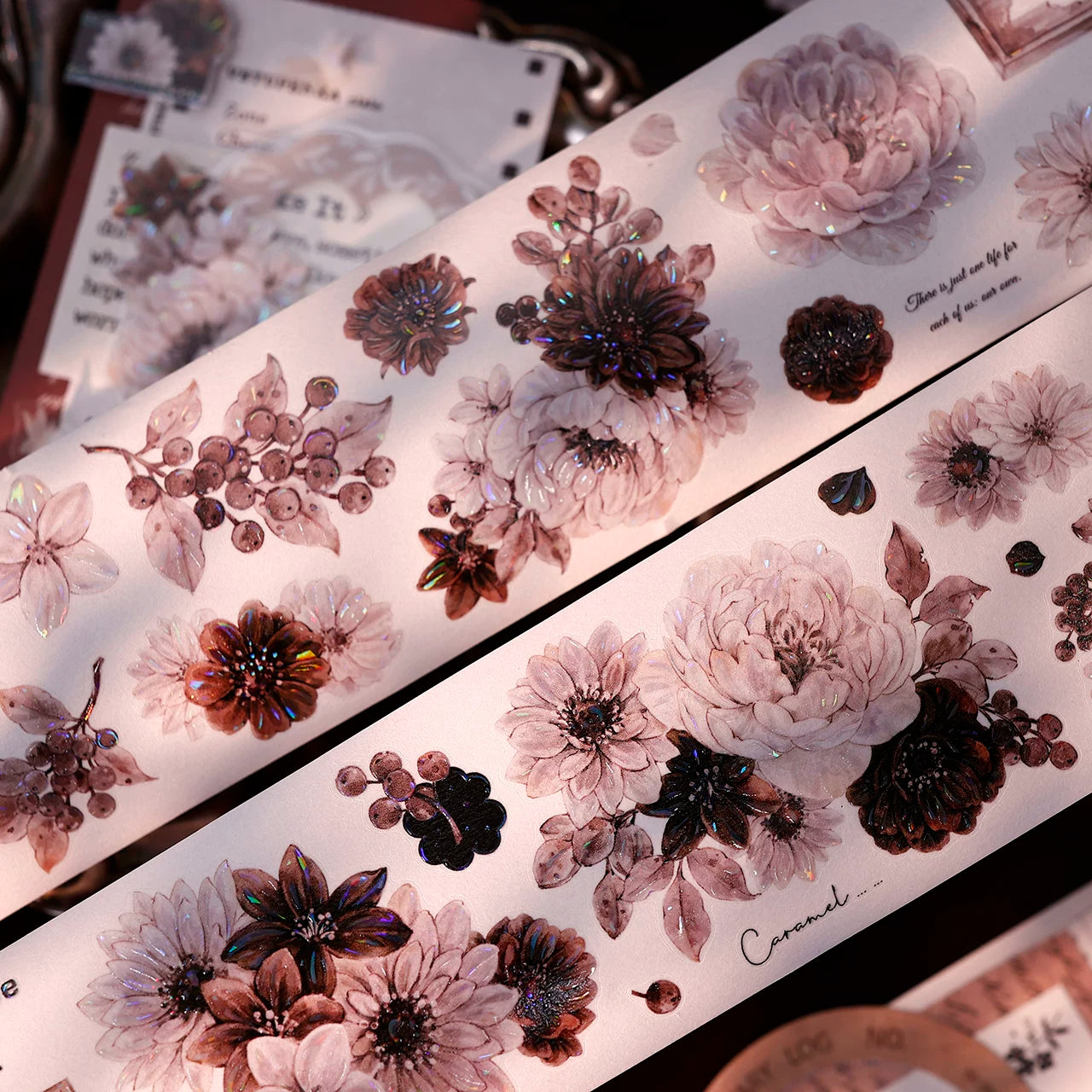 XiaoBaiJia【Brown Shadow Old Paper】Pre-cut Floral Orginal Design Washi Pet Tape Light Retro Stickers