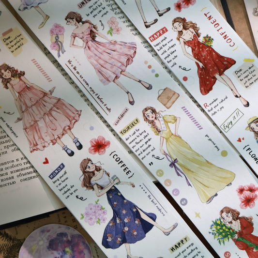 YiEr Vol13【Girls of Summer】Orginal Design Character Washi/Pet Tape Light Retro Stickers