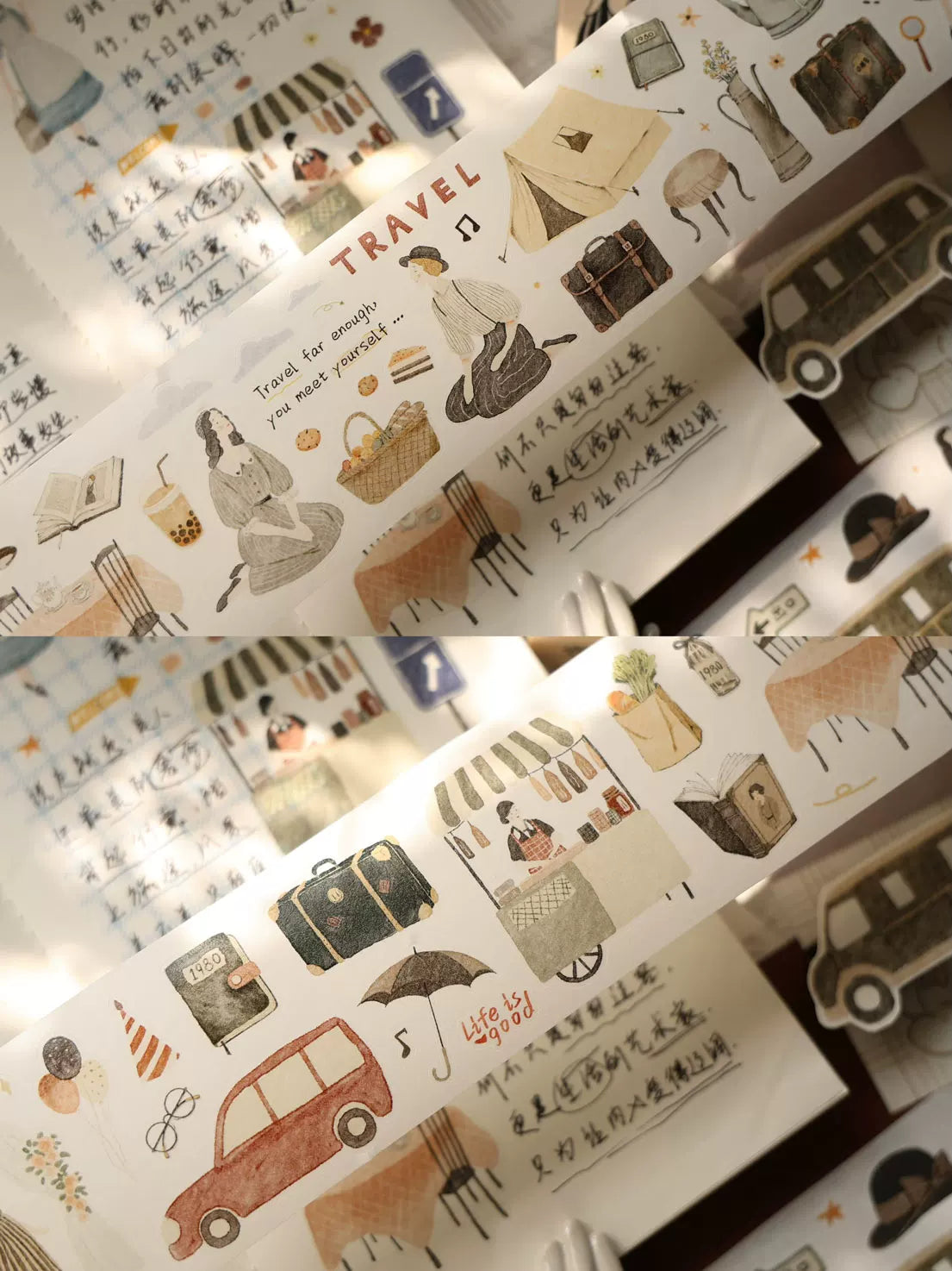 YiEr【Travel Diary】Orginal Design Pre-cut Characters Washi Pet Tape Salt Based Light Retro Landscaping Stickers