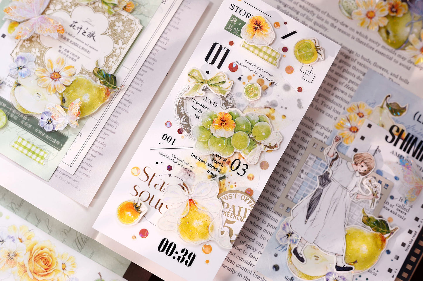 XiaoBaiJia【Green Grape Vine】Pre-cut Floral Orginal Design Washi Pet Tape Light Retro Stickers