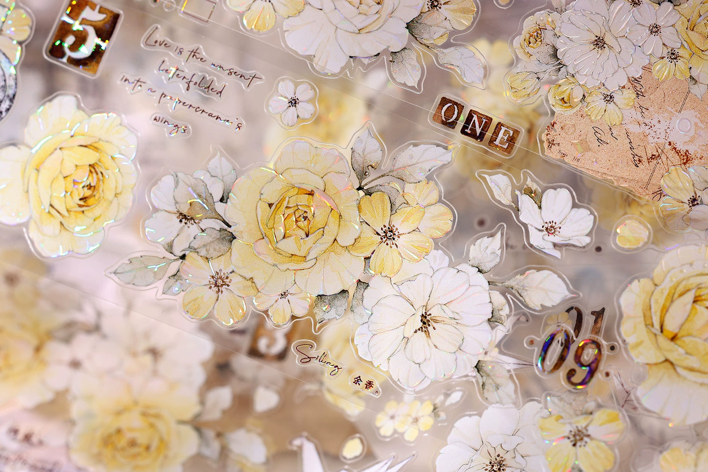 XiaoBaiJia【Yellow Rose】Light Retro Orginal Design Washi Pet Tape Landscape Stickers