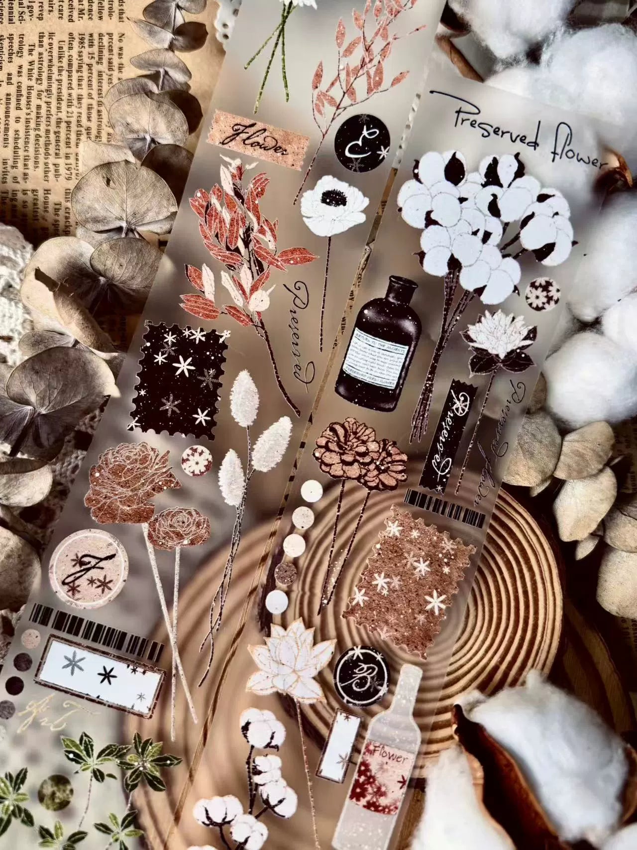 Linlanxi【Hand drawn Flower Collection】 Original New Product Light Retro Bouquet Washi/Pet Tape Long Loop Whole Roll