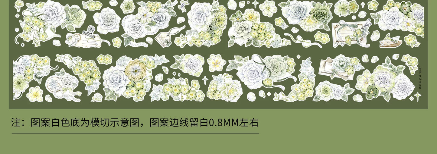 ZiYuanSu Vol15【Green Stamen】Kiss-cut Floral Washi Tape and PET Stickers