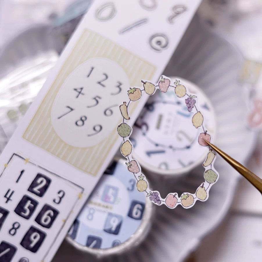 XiaoBaiJia Salt Series【Color Bar Numbers】Pre-cut Orginal Design Text Washi/Pet Tape Light Retro Stickers