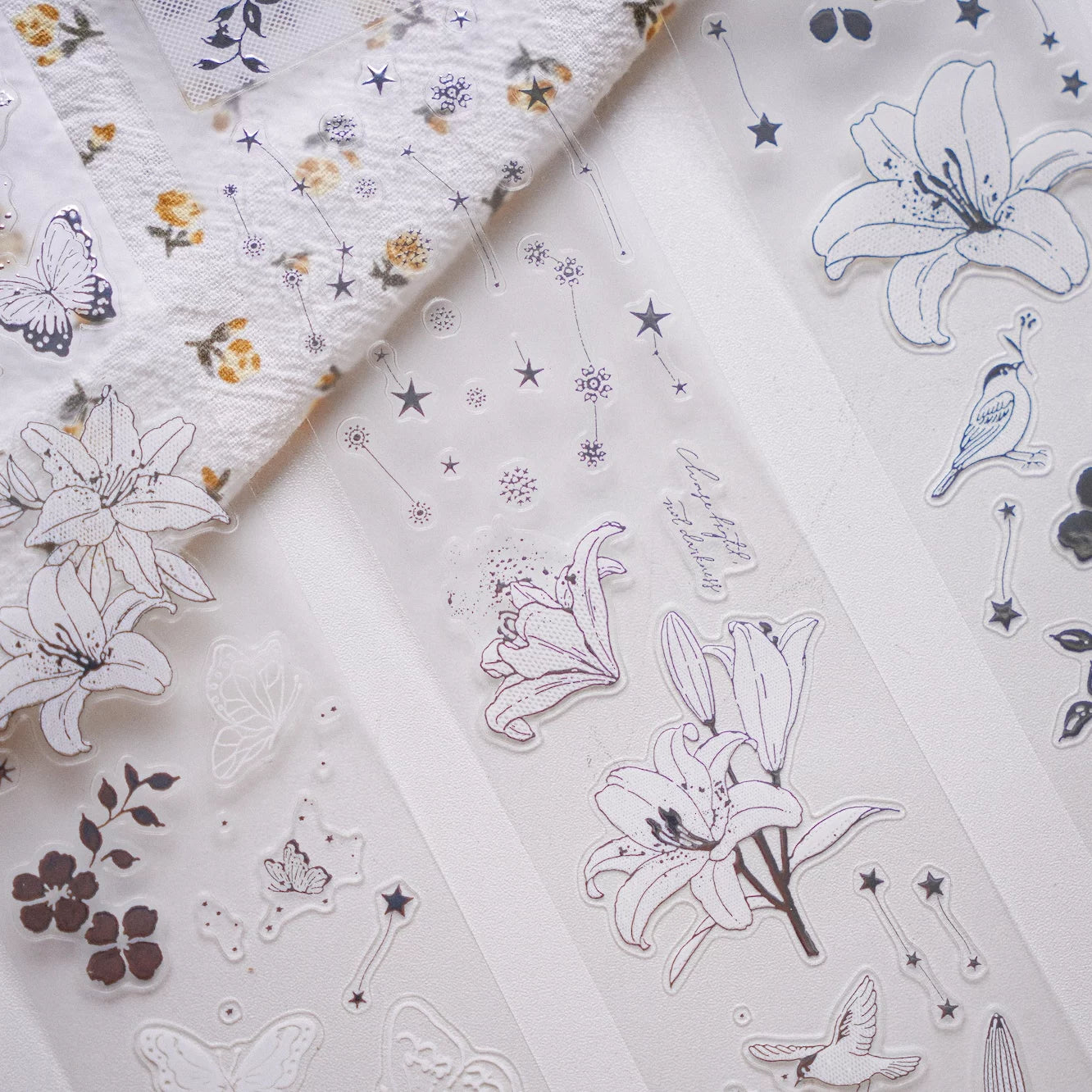 Yuanzi-Jennyuanzi【Licht Schatten】Vorgeschnittene Blumen Vogel Schmetterling Stern Kette Heißsilber Washi PET Tape