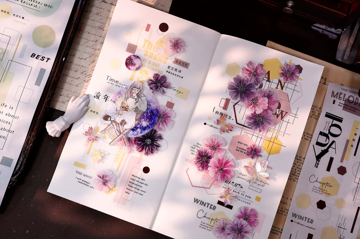XiaoBaiJia【Geometric Set】Pre-cut Text Line Base Orginal Design Washi Pet Tape Light Retro Stickers